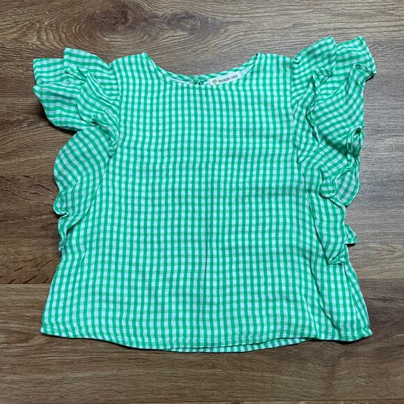 Tucker + Tate Green White Gingham Checked Ruffled Summer Top Size 4 Casual - Picture 1 of 6